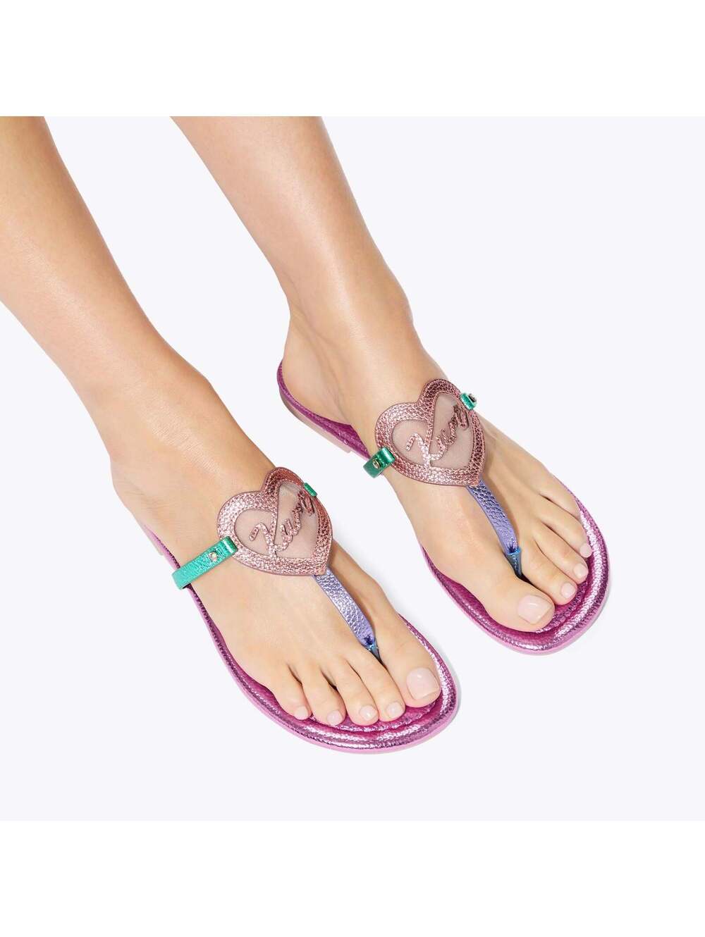 Kurt Geiger Heart T-Bar Multi-Colour Flat Sandal EU37/US6.5